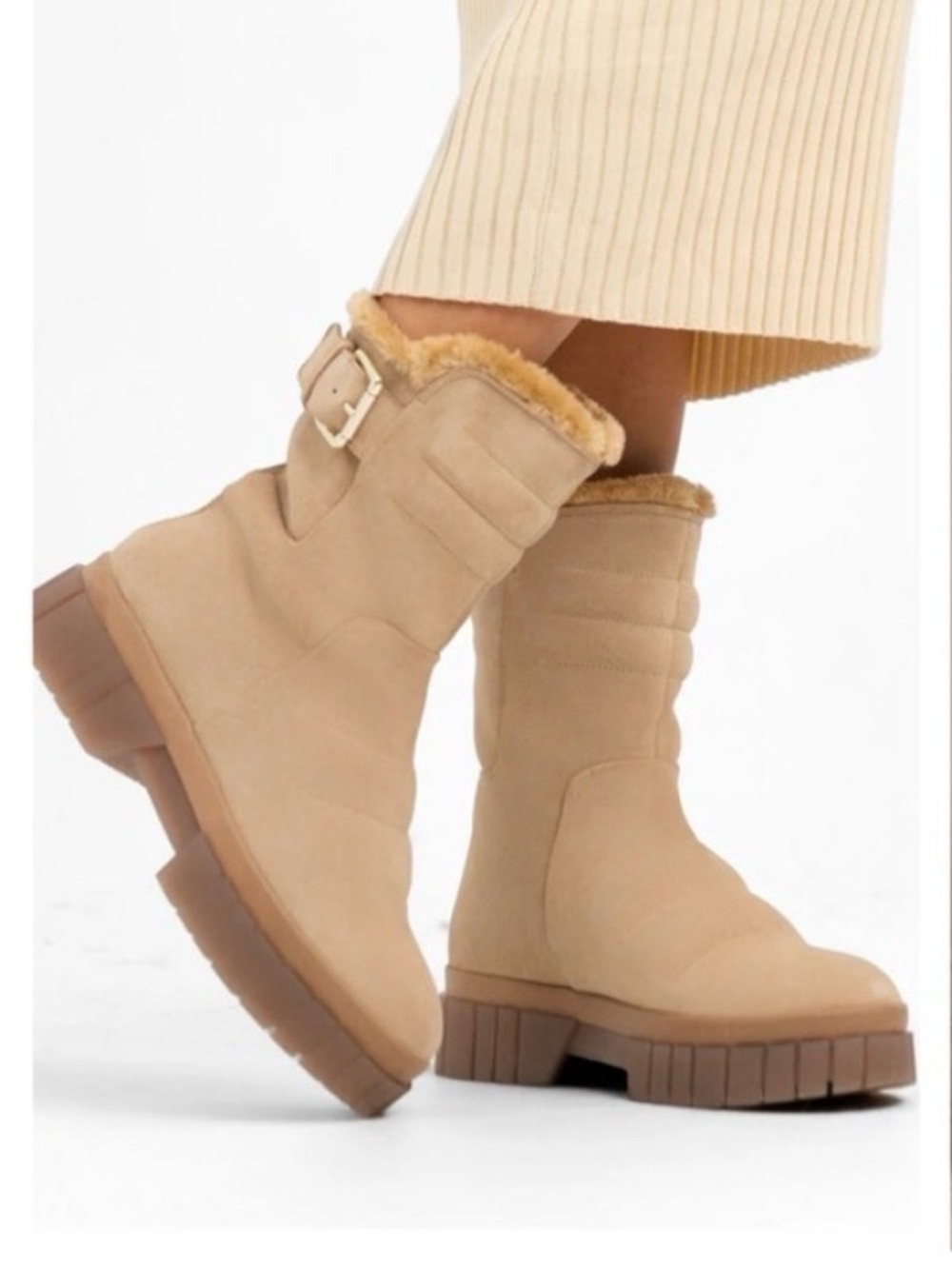 Free People Fable Faux Fur Chunky Boots In Sand